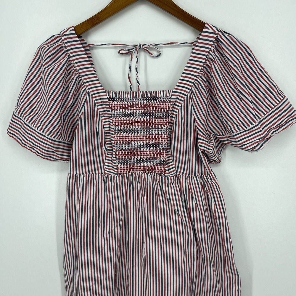 Old Navy Fit & Flare Short-Sleeve Striped Tie-Back Midi Dress Women's XS Red - Picture 2 of 9